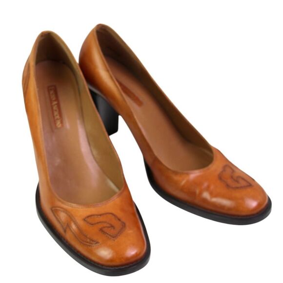 Enzo Angiolini BROWN REAL LEATHER HIGH HEEL ROUND TOE CLASSIC PUMP SHOES Sz 9.5M
